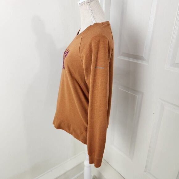 Columbia Sweatshirt Womens M Neutral Brown Wild Mountains Felt Logo Camping - Picture 4 of 14